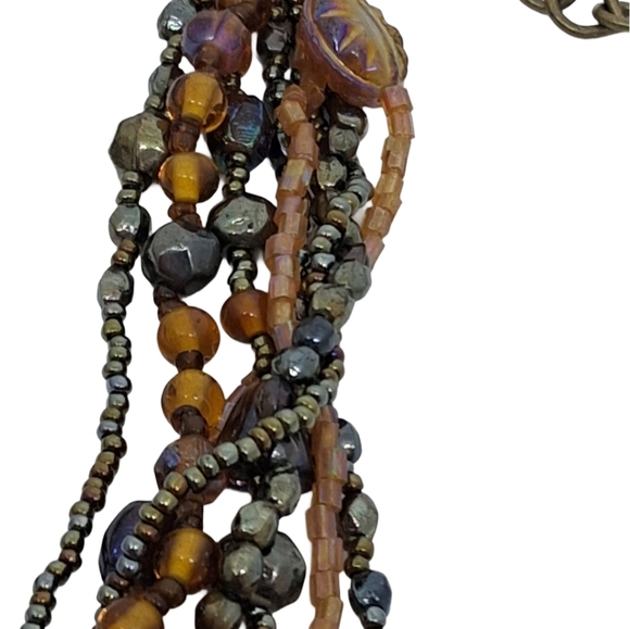 Chico's Multi-Strand Earth Tone Beaded Necklace with Abstract Resin Pendant - Picture 6 of 8